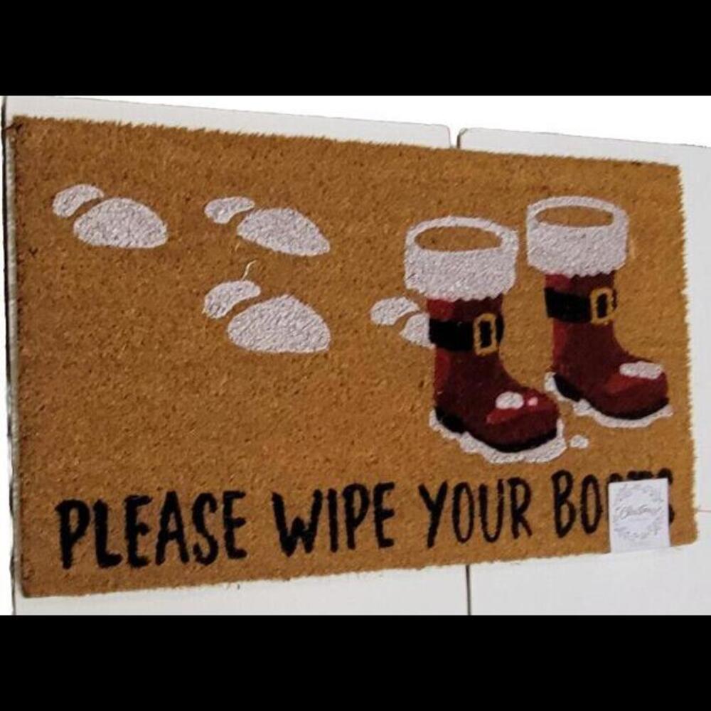 29"x17"  Santa "Wipe Ypur Boots" Christmas Coir Outdoor Mat Brown Allure Home